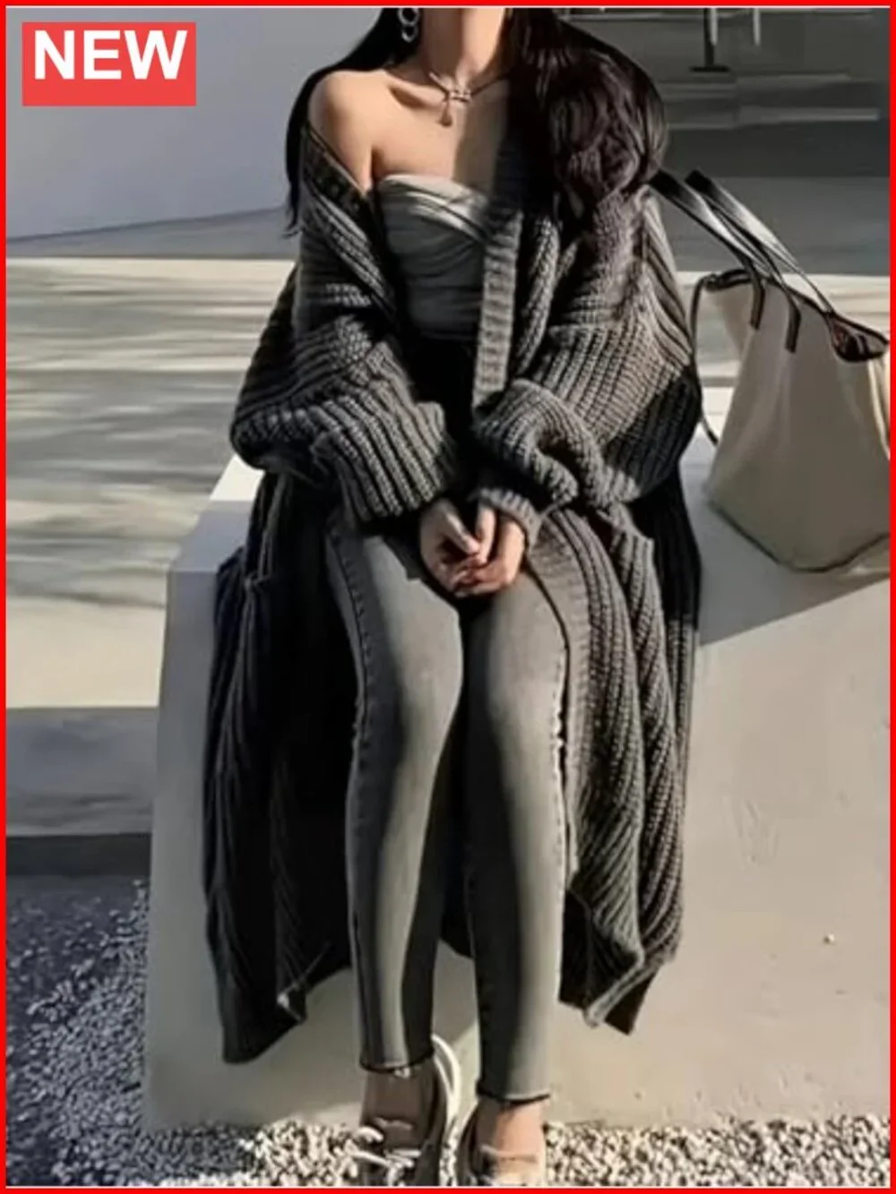 Womens Long Open Front Cardigan Sweater Chunky Cable Knit Duster with Pockets